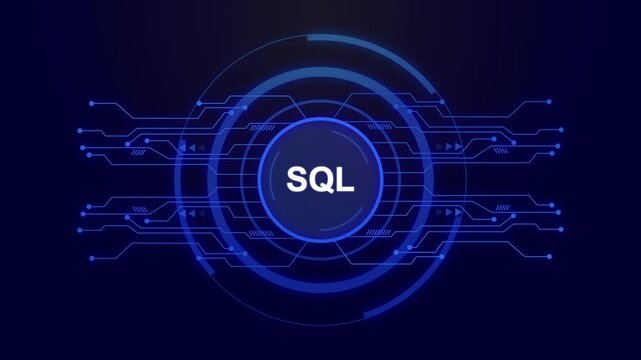 Digital SQL Database Interface with Blue Circuitry and Concentric Circles technology