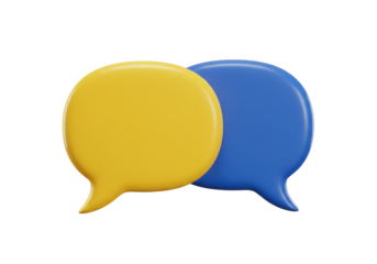 Isolated speech bubbles overlap, blue and yellow, two balloons communicate, dialog sign