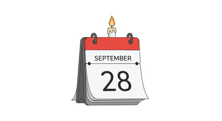 Festive September 28th: A Calendar Page with a Celebration Candle for a Special day or National Holiday reminder date announcement day of the month