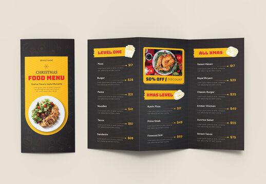 Modern Christmas Food Menu Tri-Fold Brochure Template
