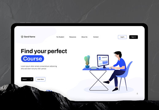 Online Course Website Landing Page Hero Section with Illustration