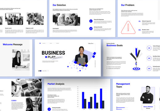 Modern and Clean Business Plan Presentation with Blue Accent