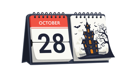 Spooky October 28th: Anticipation for a Haunted Halloween Celebration on the Horizon with Calendar Displaying Gothic Mansion Imagery