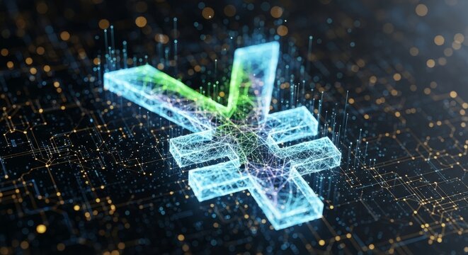 Digital Yen Symbol with Circuit Background Representation