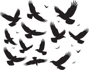 Obraz premium Silhouette Flock of Eagles Soaring A Captivating Illustration for Design and Visual Appeal