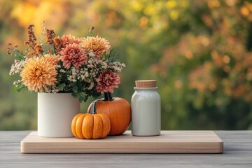 Cozy Thanksgiving table with seasonal decor, pumpkins, and autumn blooms