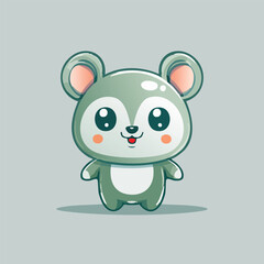 Fototapeta premium Adorable Cartoon Mouse with Big Eyes and Cute Smile on a Light Gray Background