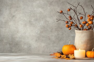 Thanksgiving dinner table with rustic candlelight and fall decor