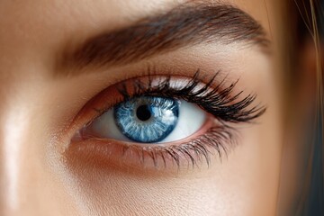 Obraz premium Close up of a womans bright blue eye