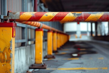 Red and yellow striped barrier closing access to a parking garage