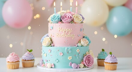 Birthday cake with cupcakes