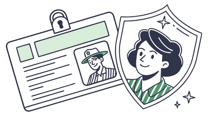 Illustrated Identity Badge with Ranger Portrait and Shielded Woman Icon