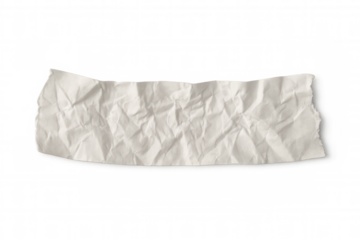 Crumpled white paper strip with torn edges against a transparent background, blank texture for custom message
