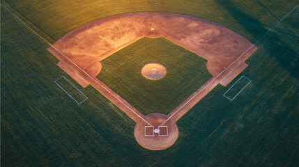 Aerial View of a Baseball Field at Dusk
