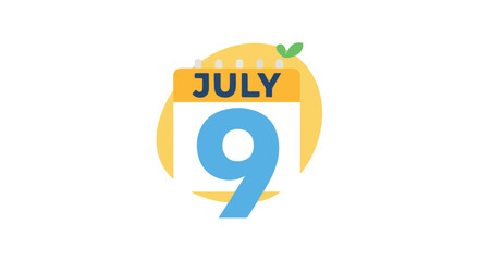 Stylized calendar icon showing July 9th, evoking summer events and date specific announcement 150 characters