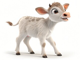 Obraz premium Adorable Cartoon Calf Cute Baby Cow Illustration 3D Rendered Farm Animal
