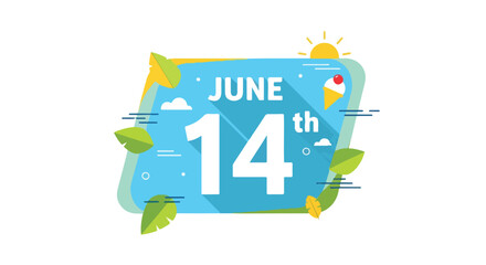 Flat vector design for June 14th, summer themed graphic, featuring bright colors and playful elements for celebration and fun day reminder