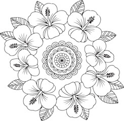 Fototapeta premium Hibiscus Flower Bouquet with Mandala Style Center – Tropical Exotic Floral Vector