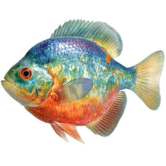 Fototapeta premium Colorful sunfish portrait isolated on transparent background