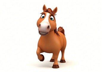 Obraz premium Cheerful Cartoon Brown Horse Illustration Smiling Pony Character 3D Render Happy Equine