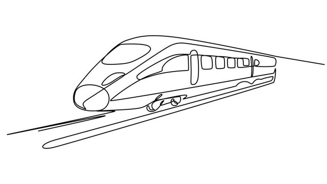 Animated self drawing of continuous one line bullet train speeding on the tracks carrying passengers, Affordable public transportation. Full length single line animation. animation freight train video
