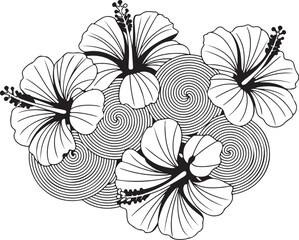 Stylized Hibiscus Flower Cluster – Decorative Tropical Vector Design