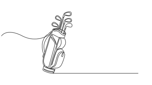 Animated self drawing of continuous line draw Golf bag . Minimalist sketch 4k footage. Full length one line animation. 4K, National Golf Day, highlighting rotational motion, pro vector illustration.