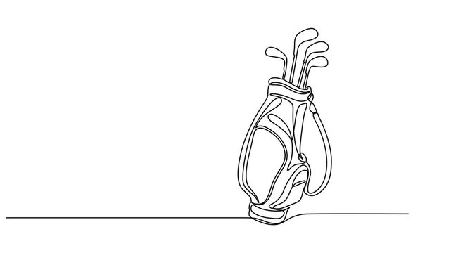 Animated self drawing of continuous line draw Golf bag . Minimalist sketch 4k footage. Full length one line animation. 4K, National Golf Day, highlighting rotational motion, pro vector illustration.