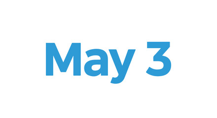 Simple Graphic Displaying May Third in Blue Font on a White Background for Calendars or Schedules