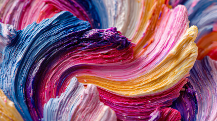 A colorful swirl of paint with a rainbow of colors. The colors are bright and vibrant, creating a sense of energy and excitement. The swirls and curves of the paint give the impression of movement