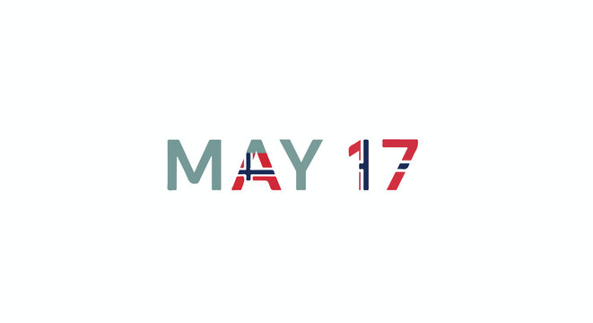 Norway Constitution Day Celebration: 'May 17' Date Marked with National Flag Design, Modern Text Illustration