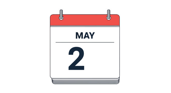 May 2nd marked on a stylized calendar, isolated on a clean white background, showcasing a significant date for events or reminders