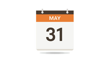Isolated vector representation of a calendar page displaying the date of May 31 against a plain backdrop