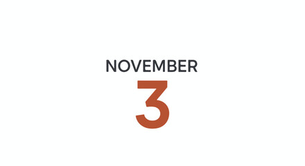 Fototapeta premium Simple calendar illustration featuring 'November 3rd' in minimalist design against a clean, bright white background