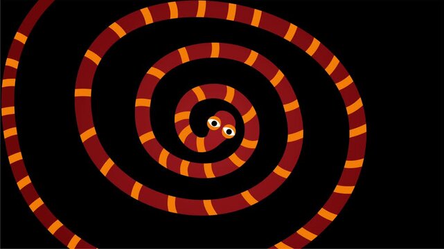 Red snake forming spiral hypnotic loop on dark background
