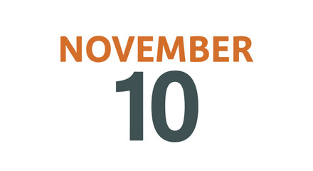 Minimalistic calendar representation showcasing November tenth, designed with clear typography for reminders or event highlight purposes