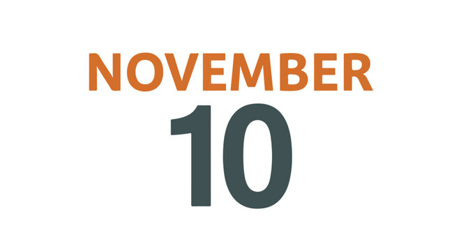 Minimalistic calendar representation showcasing November tenth, designed with clear typography for reminders or event highlight purposes
