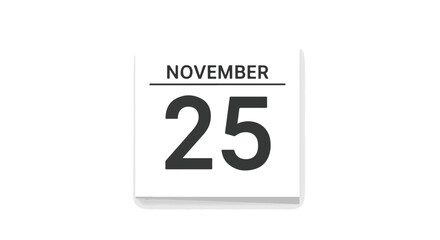 Obraz premium Simple date calendar illustration representing the twenty-fifth day of November marked on a white sheet for scheduling or reminder purposes