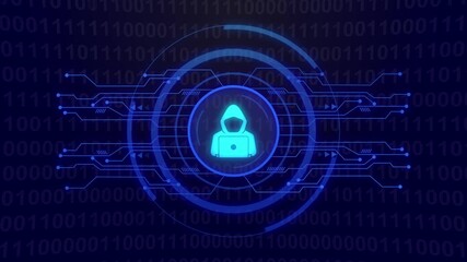 Digital Hacker Icon with Binary Code and Circuit Board Background technology security - Powered by Adobe