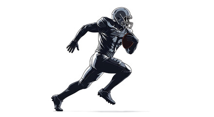 Dynamic American Football Player Illustration Running with Football - Action Athlete Figure in Sports Uniform - Transparent Background