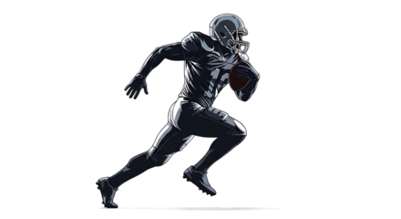 Dynamic American Football Player Illustration Running with Football - Action Athlete Figure in Sports Uniform - Transparent Background