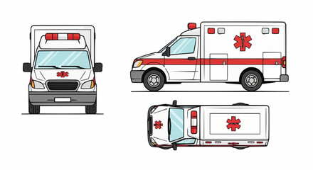 Emergency Ambulance Vehicle Illustration Side, Front, Top View, Medical Transport © Nofriyan