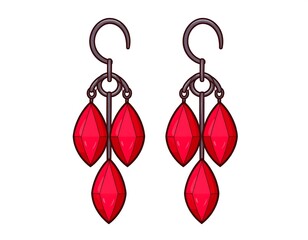 Pair of dangle earrings with red gemstones