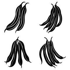 Four groupings of black and white bean pods in varying quantities on a white background design element