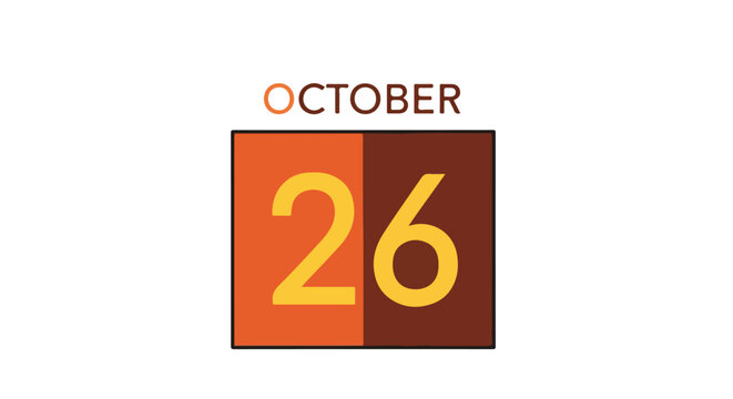 October 26th date representation in a simplistic calendar icon with warm autumnal color palette and minimalist aesthetic suitable for seasonal