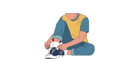 Person tying shoelaces in an illustrated style displaying independence and self-care concept isolated on white background