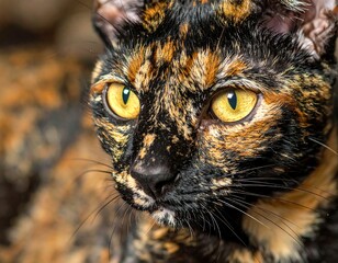 Close-up of a multicolored cat's head