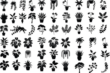 Houseplant Icon Silhouette Set Potted Plant and Botanical Silhouette Icons Collection