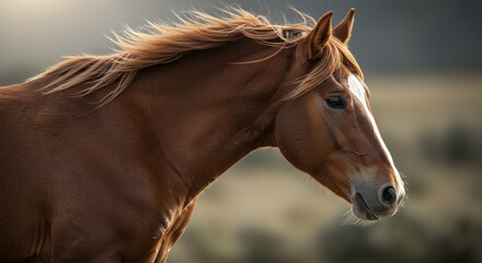 Fototapeta premium Brown horse profile outdoors