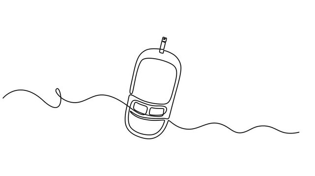 sugar meter continuous one line drawing animation, One continuous line drawing of Blood glucose meter test illustration. glucometer pharmacy equipment outline, Continuous single line drawing of a gluc